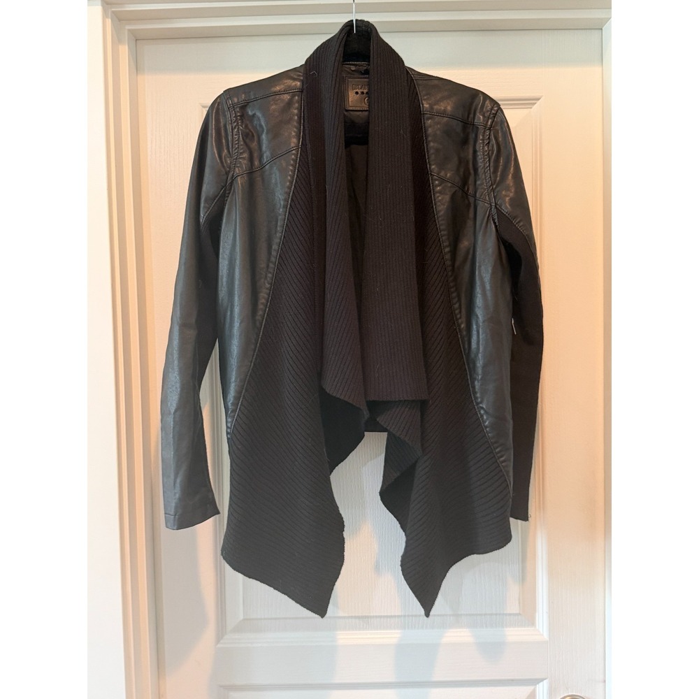 BlankNYC Black Faux Leather & Knit Asymmetric Drape Womens Jacket Size L
